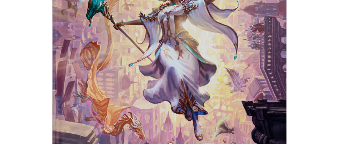 Standard (non-collector) cover image of Arcana Unleashed. Depicts Alustriel Silverhand floating in air with her staff raised, casting a spell. She looks focused and powerful.